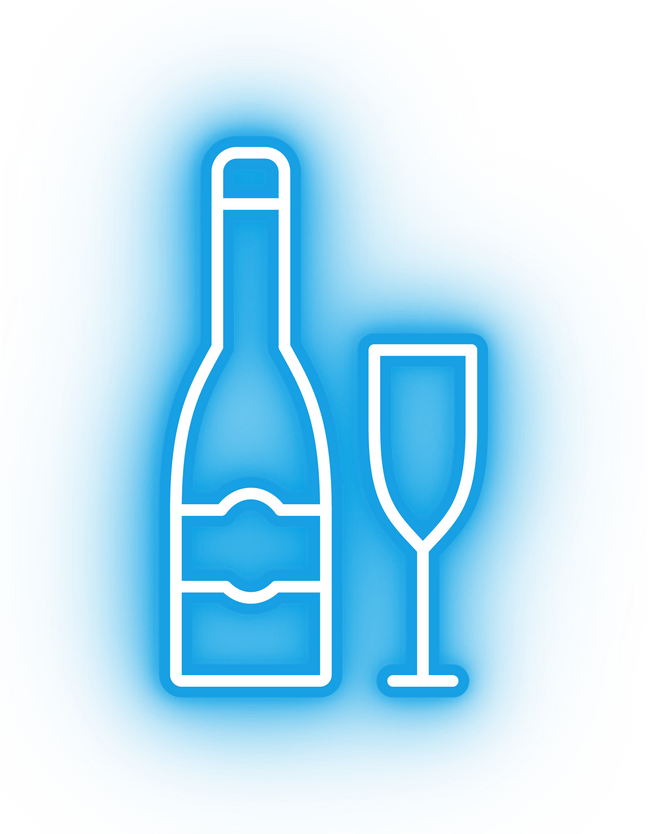 Neon blue champagne icon